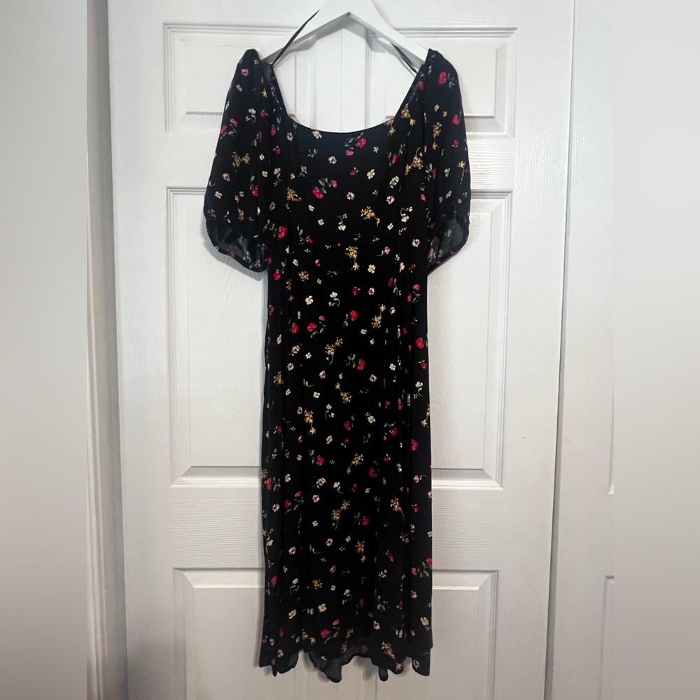 Old Navy Black Midi Dress with Red and Yellow Floral Design NWOT